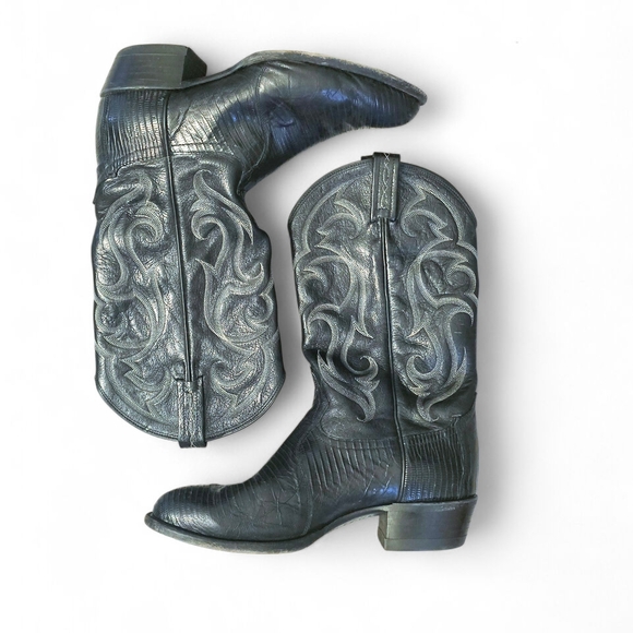 Tony Lama Black Western Boots ◇ Size 10D for Men ◇ Exotic Lizard